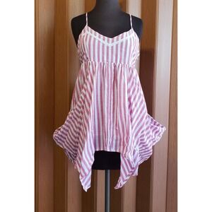 Olsenboye 100% Cotton  medium pink & white striped tank top